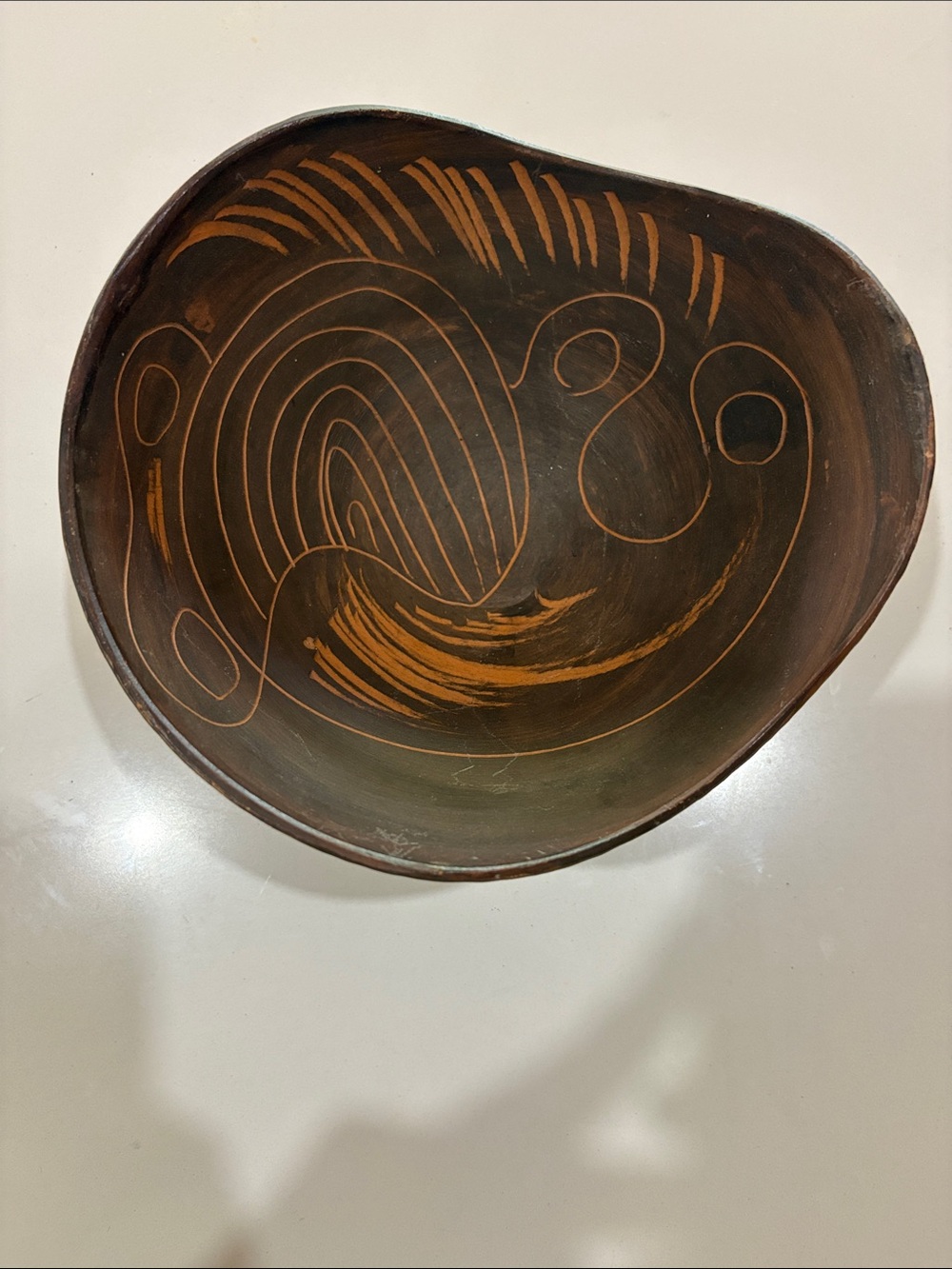 Raymor Sgraffito Asymmetrical Nesting Bowl, Italian Made Vintage Pottery, MCM